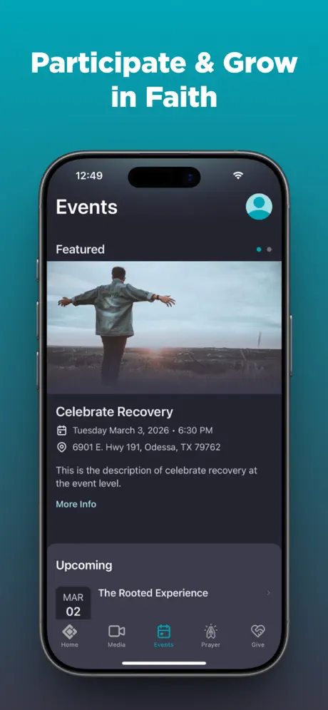 Crossroads app events screen
