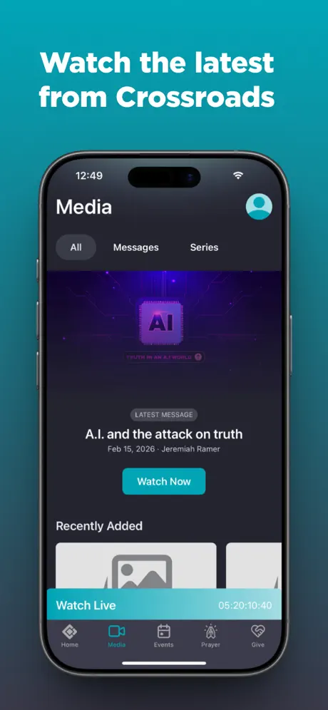 Crossroads app media screen